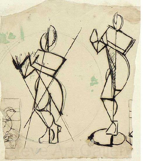 Theo van Doesburg Two sketches of Krishna playing a flute, seen from the front. France oil painting art